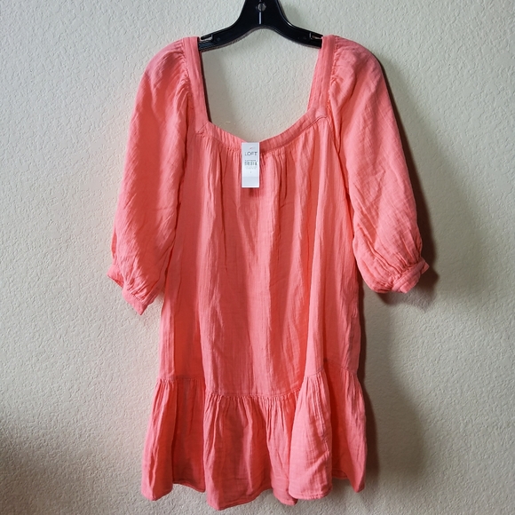 LOFT Square Neck Flounce Swing Dress Pink Size S - Picture 3 of 9